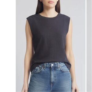 Faherty Sunwashed Slub Muscle Tank Organic Cotton Sleeveless Top in Charcoal M